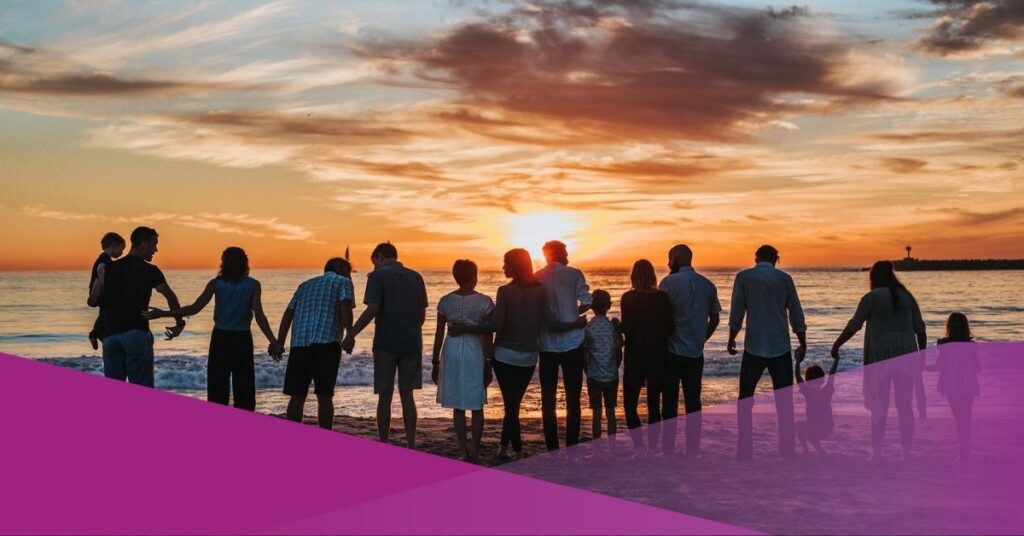 A group of family spending their Eid holidays on a beach