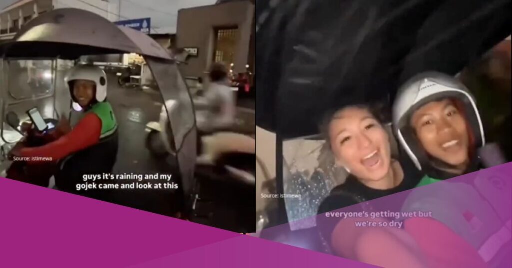 Video Shows a Unique Roofed Motorcycle Taxi Keeping a Passenger Dry in Bali Rain