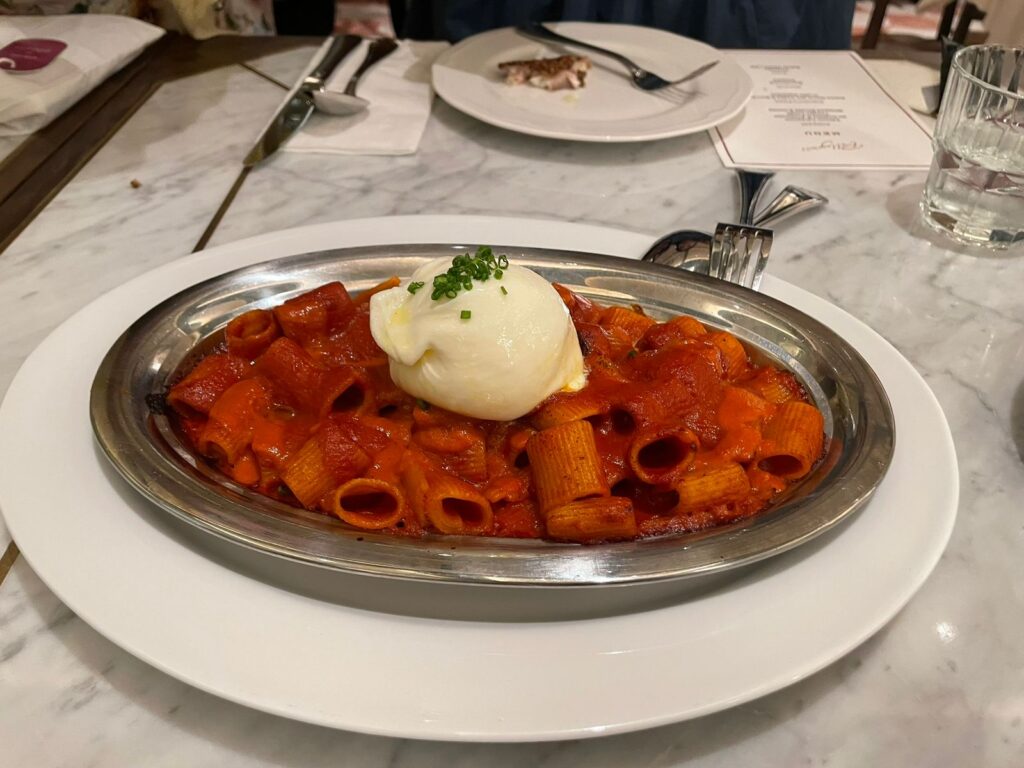 baked mezze alla vodka with burrata