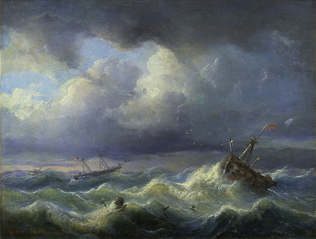 Raden Saleh Sjarif Boestaman - Segler in schwerer See (Sailing Ship in Heavy Seas) - 1840. Photo courtesy of Museum MACAN