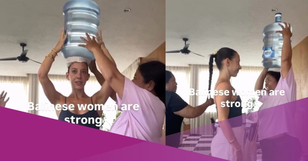 Video Shows Foreigner Trying to Carry a Water Gallon on Her Head Like a Balinese Woman