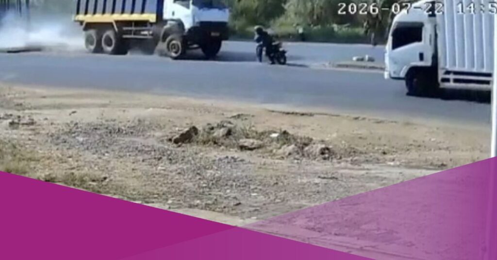Viral Video Captures Motorcyclist's Split-Second Escape as Truck Loses Control in Indonesia