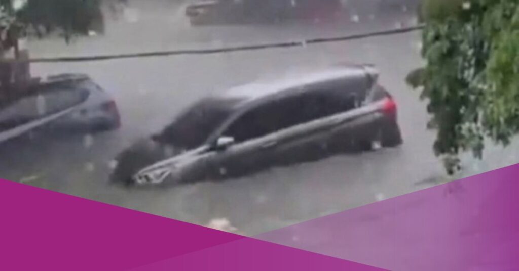 Car Swept Away by Floodwater After Heavy Rain Hits Batam, Indonesia