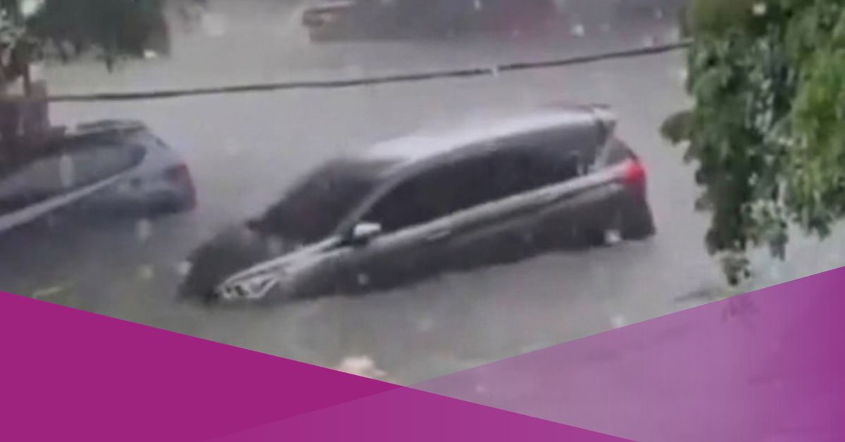 Car Swept Away by Floodwater After Heavy Rain Hits Batam, Indonesia